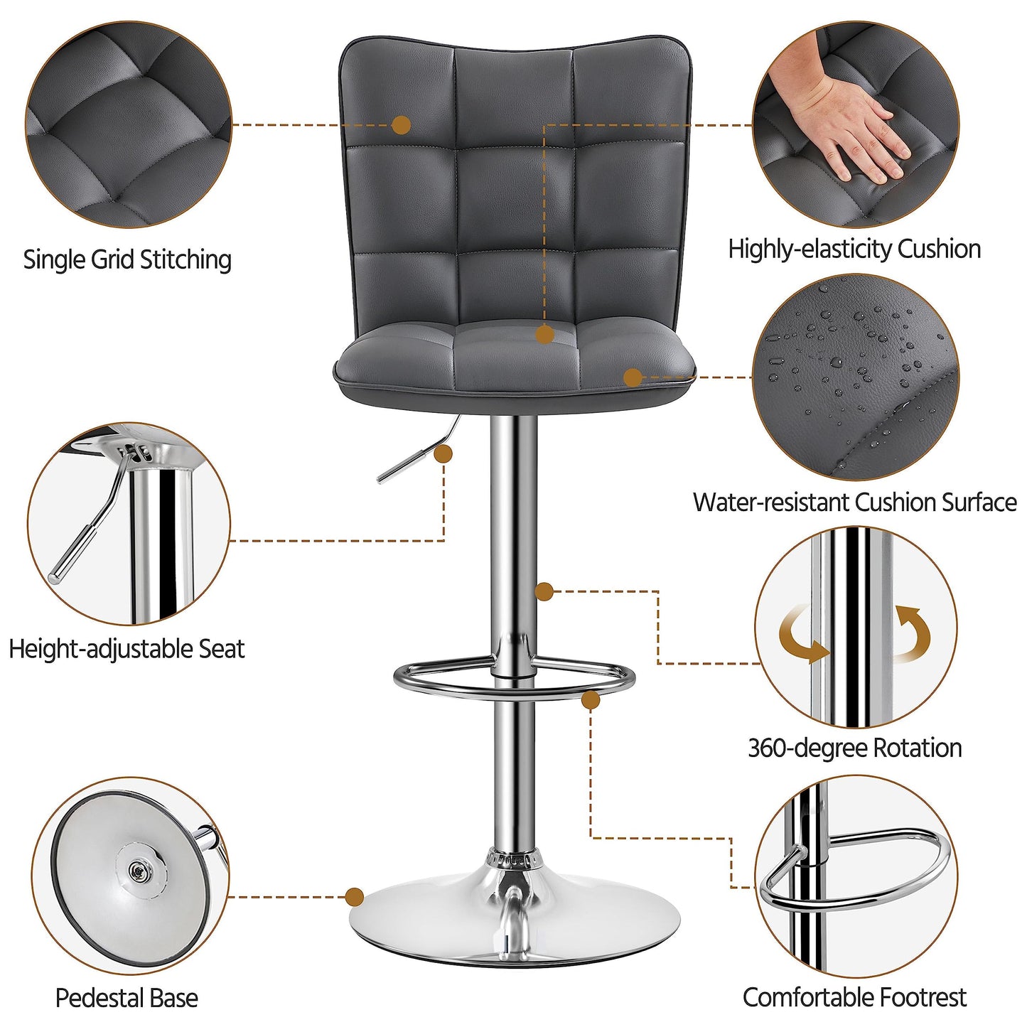 - Yaheetech Modern Bar Stools Set of 2 PU Leather Height Adjustable Swivel Bar Chair.