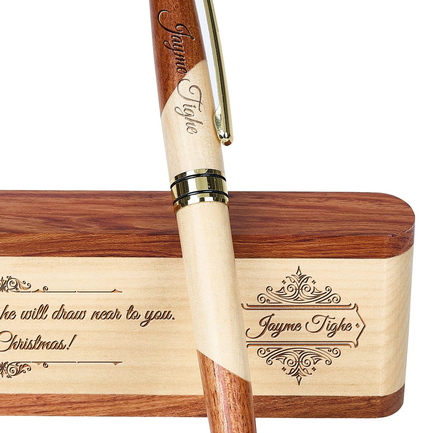 Custom Engraved Wood Pen Set, Executive Pen and Box With Free Personalization, Ballpoint Pen With Case For Gift (B)