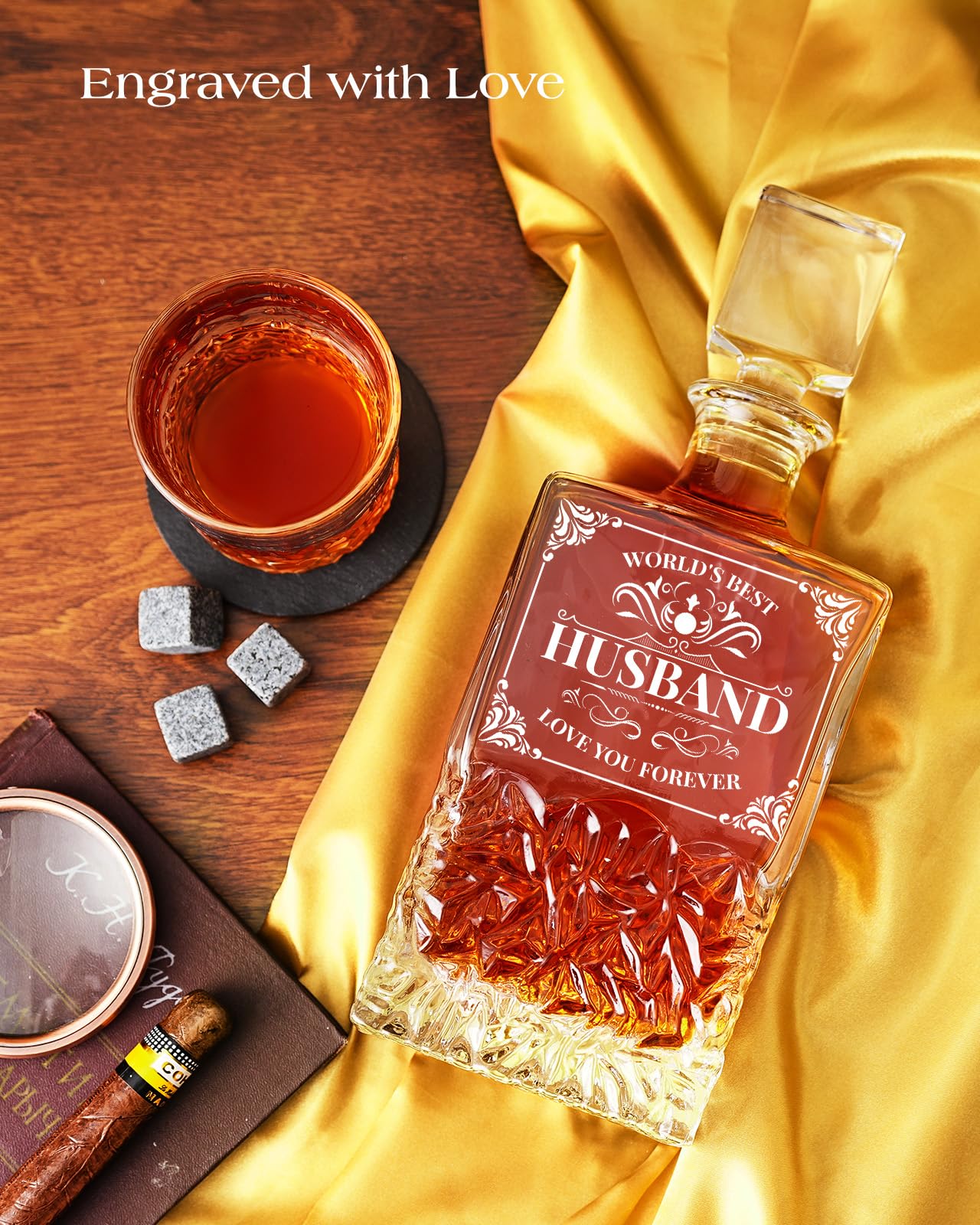 - Gift for Husband From Wife | Kollea Whiskey Decanter Set With Glasses & Whiskey Stones -