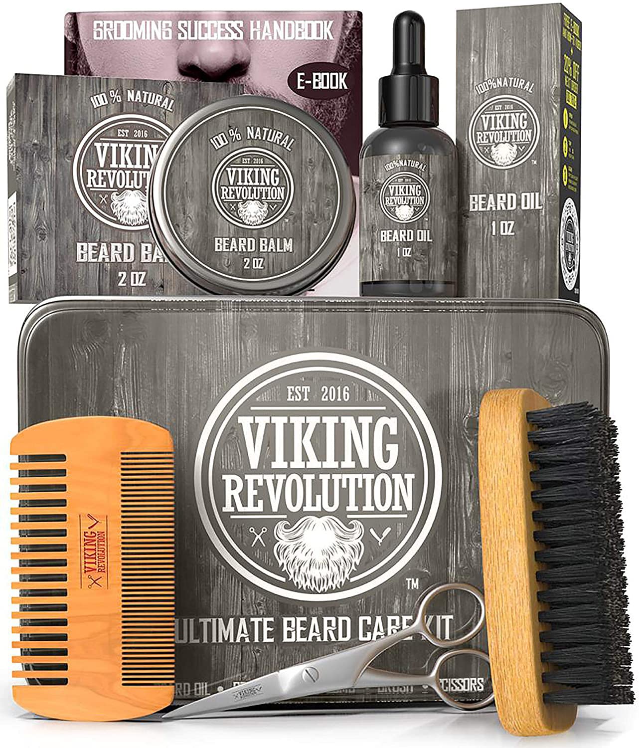 - Viking Revolution - Beard Grooming Kit for Men - Ultimate Beard Kit with 100% Boar Beard Brush -