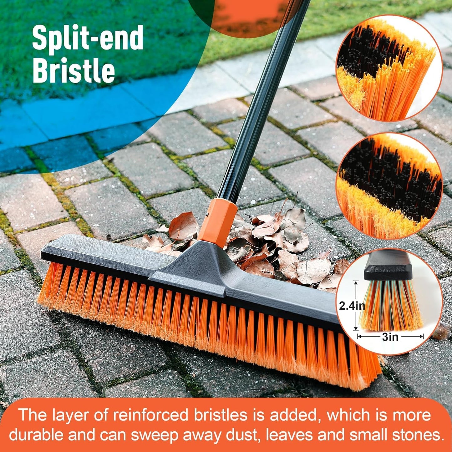 CLEANHOME Garden Broom, Yard Brush Heavy Duty Outdoor 2-1,166cm, suitable for Schools, Factories, Gardens, Broom Outdoor,Sweeping Brush(Orange black)