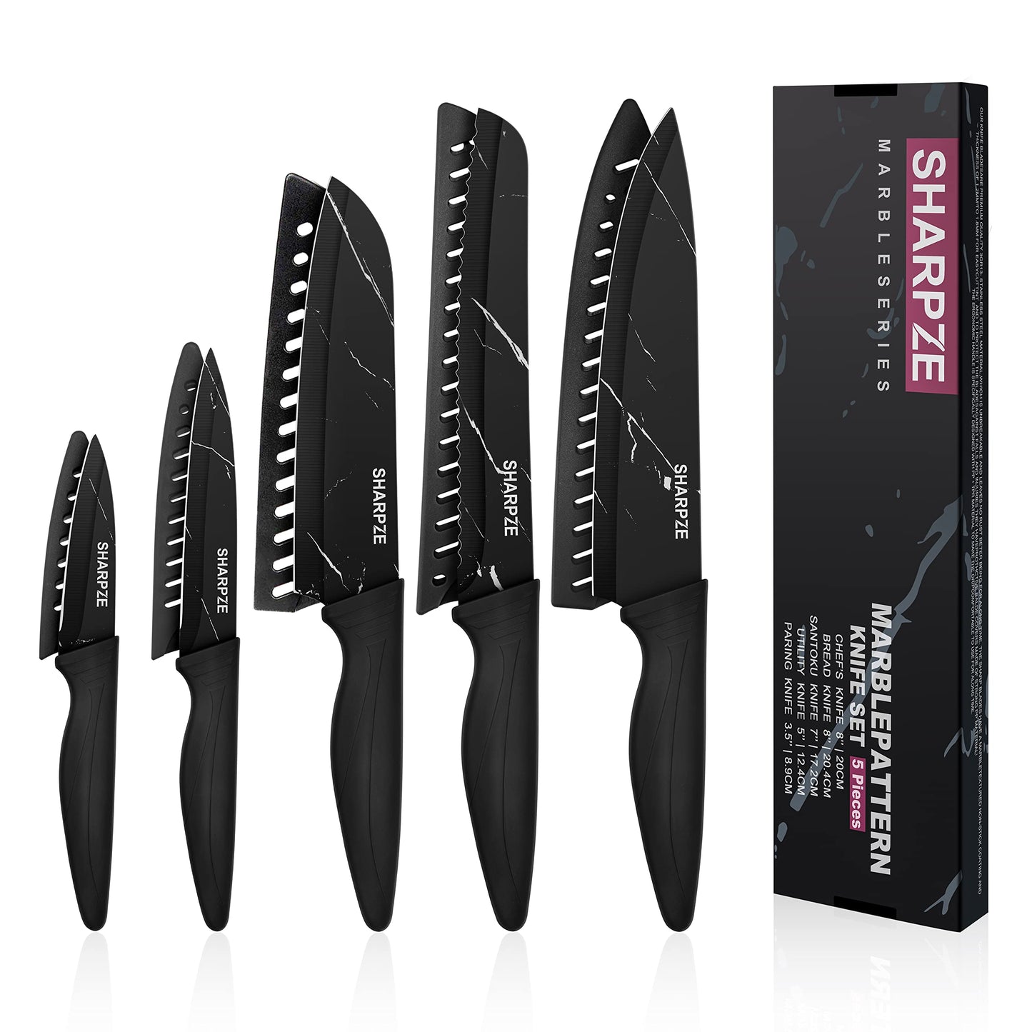 - Kitchen Knife Set of 5 | Ultra Sharp Stainless Steel Blade I Kitchen Knives with Ergonomic Handle & Sheaths Include Paring -