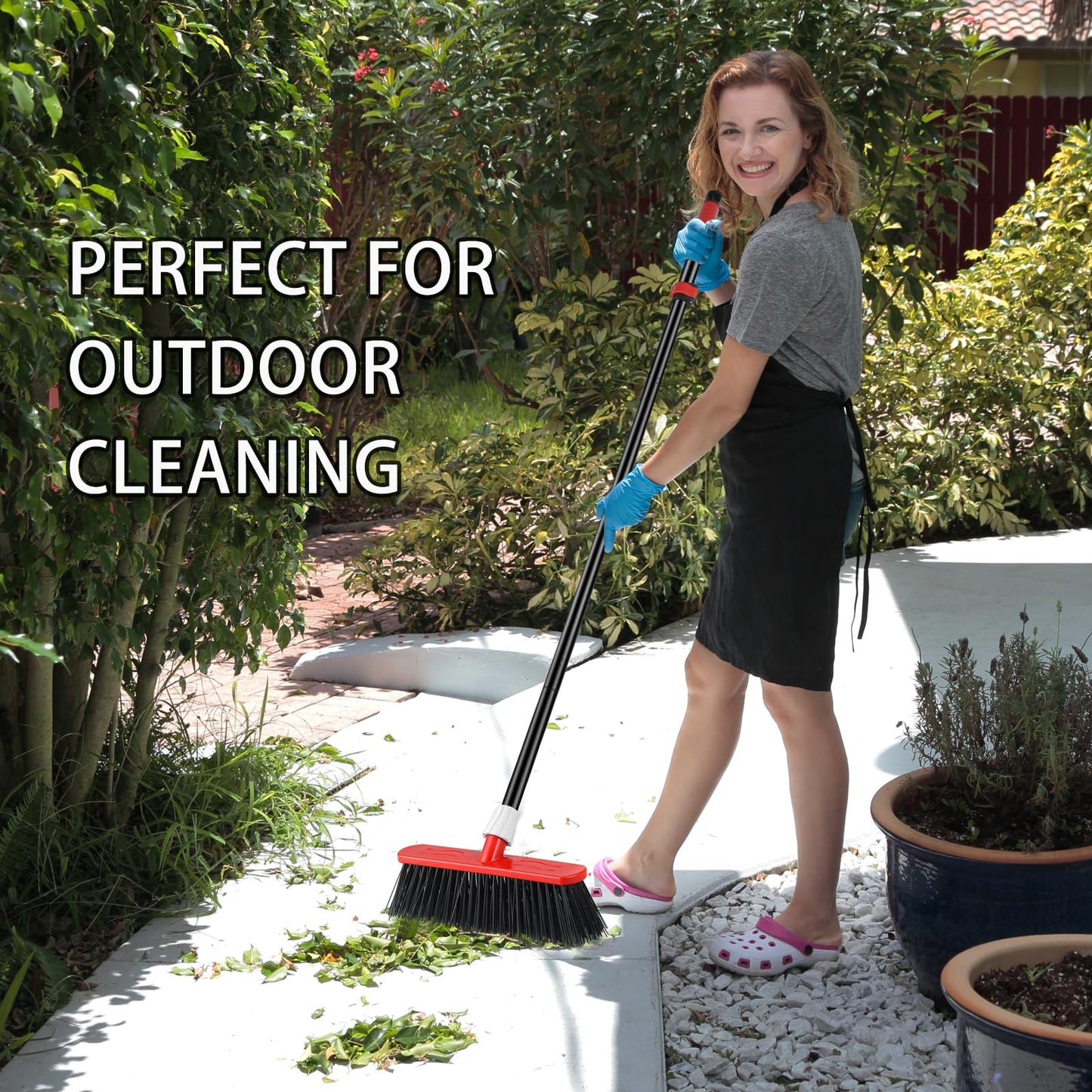 - Mitclear Yard Broom Heavy Duty with Long Handle | (57IN) Garden Brush with Stiff Bristles -