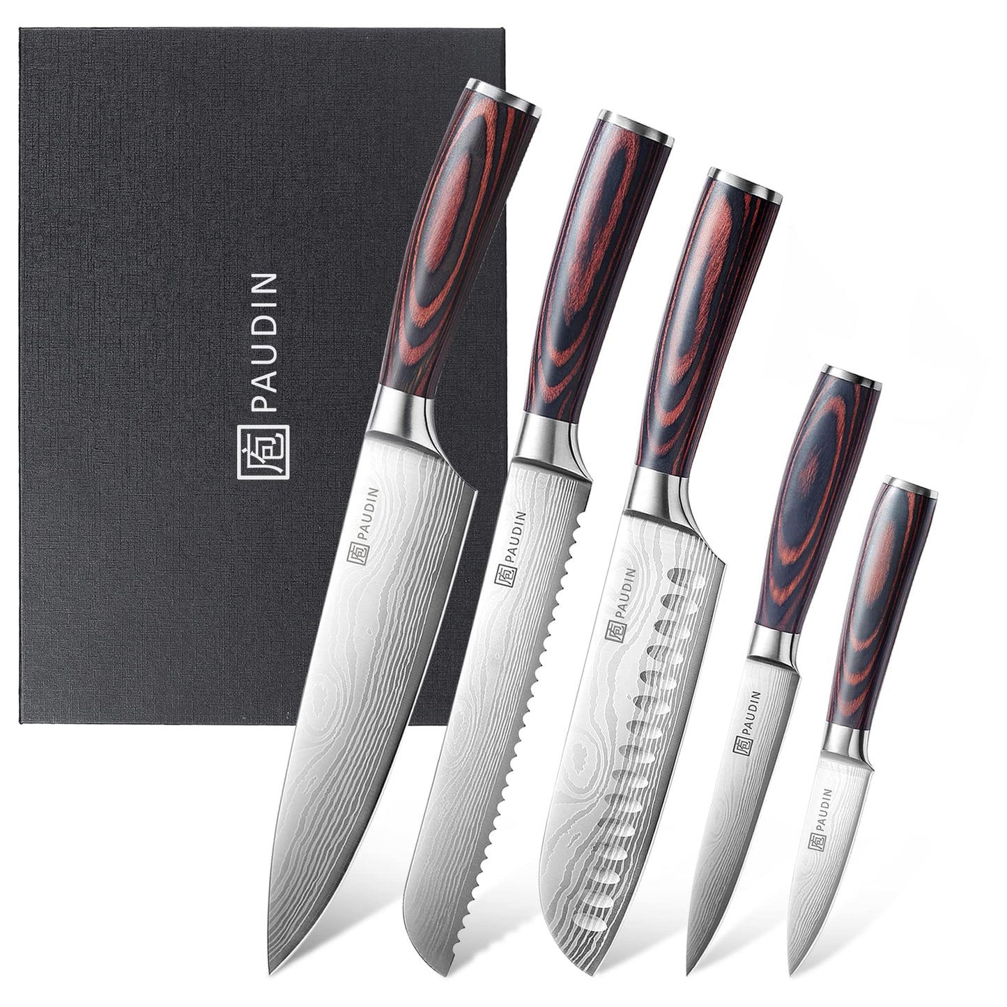 - PAUDIN Kitchen Knife Set | High Carbon Stainless Steel Kitchen Knives | 5 Piece Chef Knives Set -