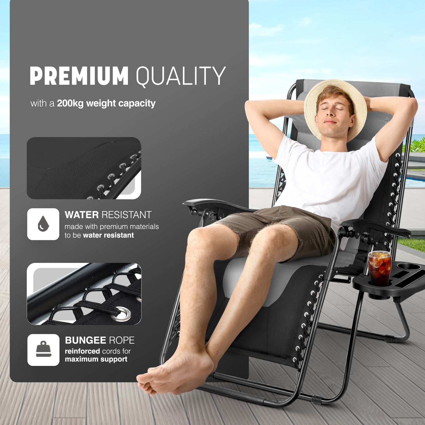 - KEPLIN Set of 2 XXL Premium Heavy Duty Textoline Zero Gravity Chairs | Luxurious Garden Recliners | Adjustable Headrest -