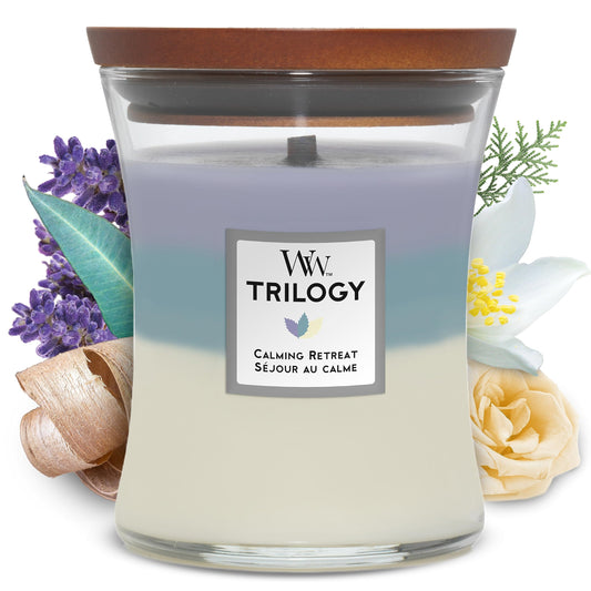 - Woodwick Medium Hourglass Trilogy Scented Candle