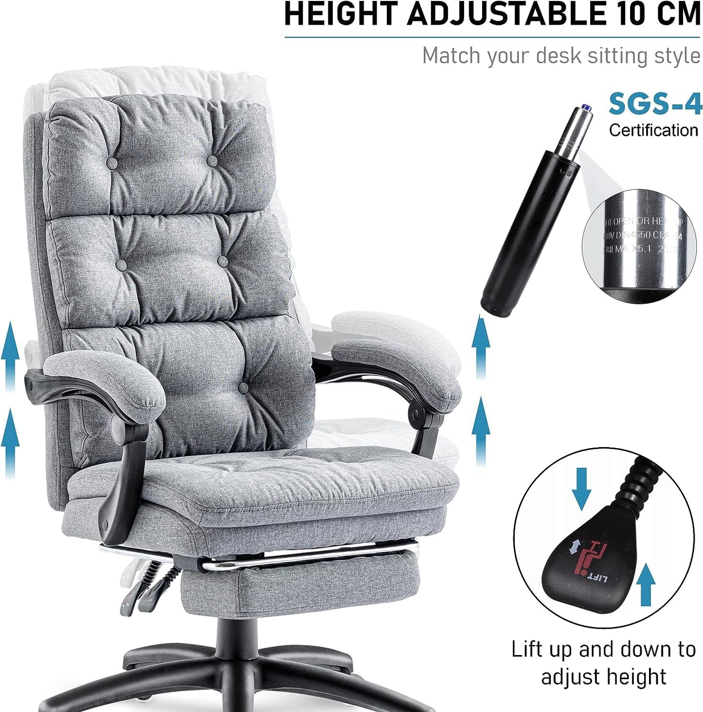 Blisswood Executive Office Chair With Footrest & Lumbar Support Ergonomic Recliner Computer Desk Chair Adjustable Back Rest Heavy Duty 360° Swivel Gaming Chair (Dark Grey)