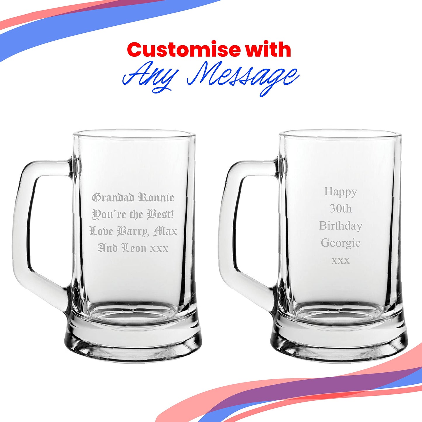 - Personalised Engraved Glass Beer Stein -