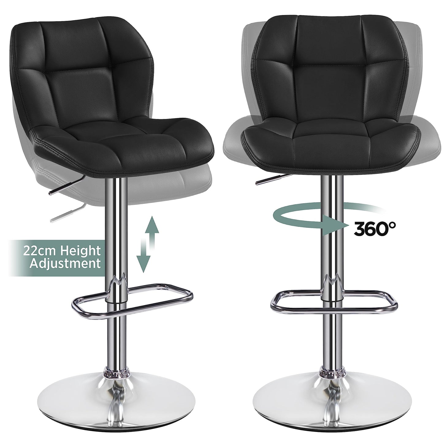 - Yaheetech Modern Faux Leather Bar chairs, Swivel Action & Adjustable Counter Stools 2PCS
