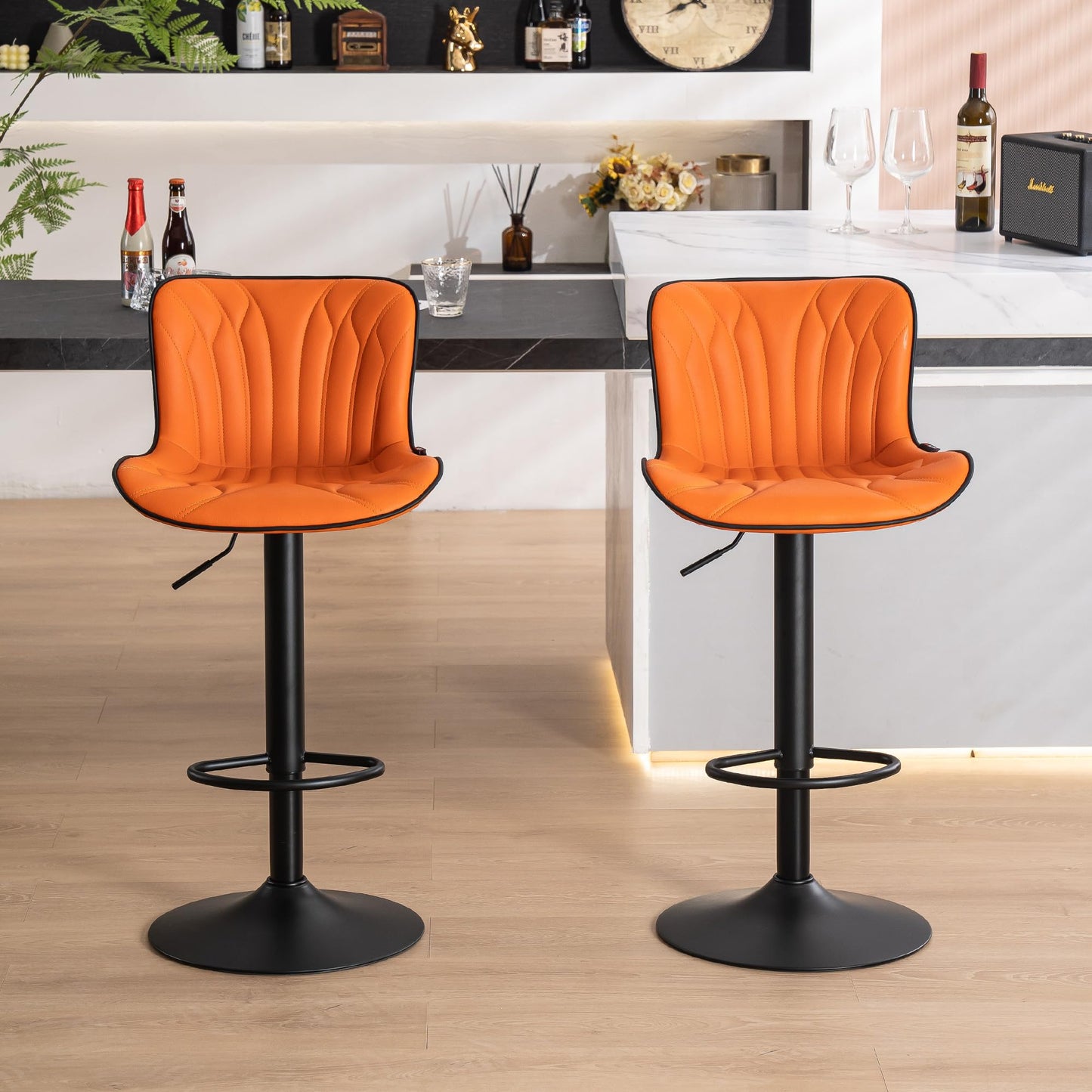- Kidol & Shellder Bar Stools | Set of 2 | Swivel Barstools Adjustable | PU Leather Padded | Wing Back Counter Stools -