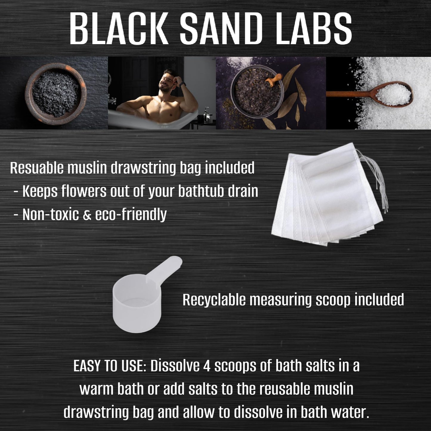 Black Sand Labs Premium Bath Salts for Him, Premium Blend of Dead Sea, Hawaiian Black Lava & Epsom Salts for Muscle and Joint Pain Relief, Luxury Bath Salts for Men (Lemon Eucalyptus)