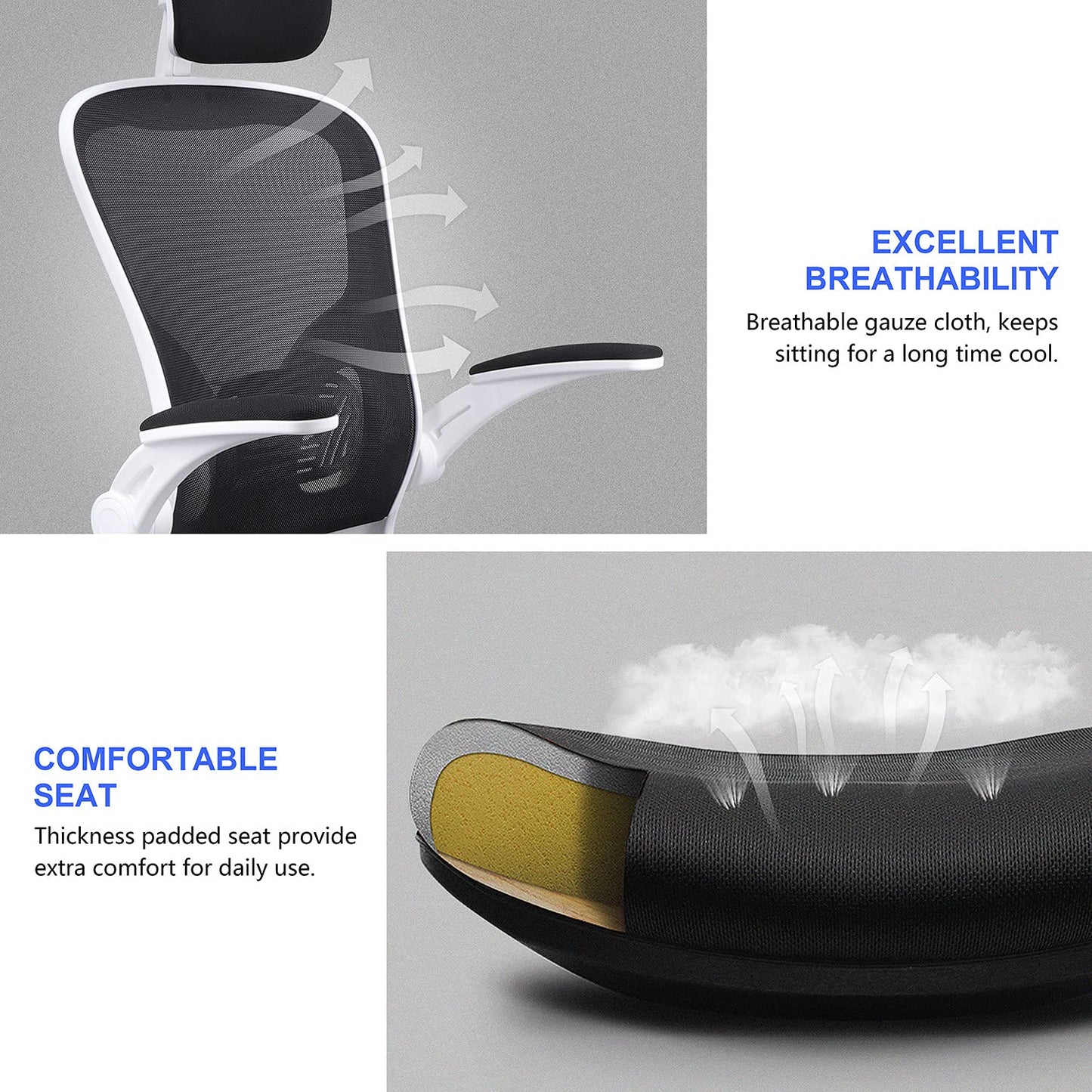 - JAJALUYA Office Chair | Mesh Computer Chair | Adjustable Headrest | Lumbar Support Desk Chair -