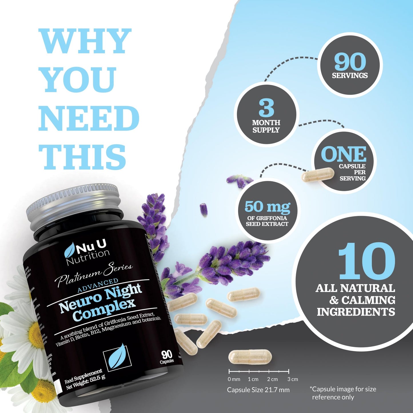 - Neuro Night Sleeping Aid with Griffonia Seed Extract | 90 Vegetarian Capsules -