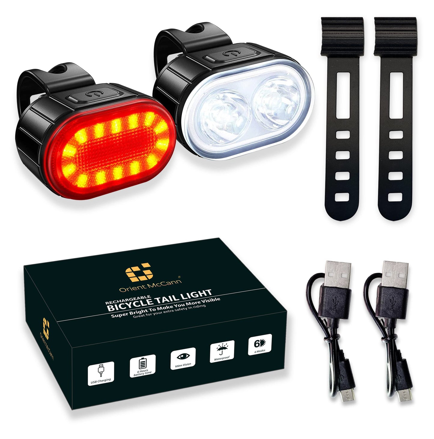 - Orient McCann USB Rechargeable Bike Light Set | Ultra Bright LED Bicycle Lights | Headlight and Taillight Set -
