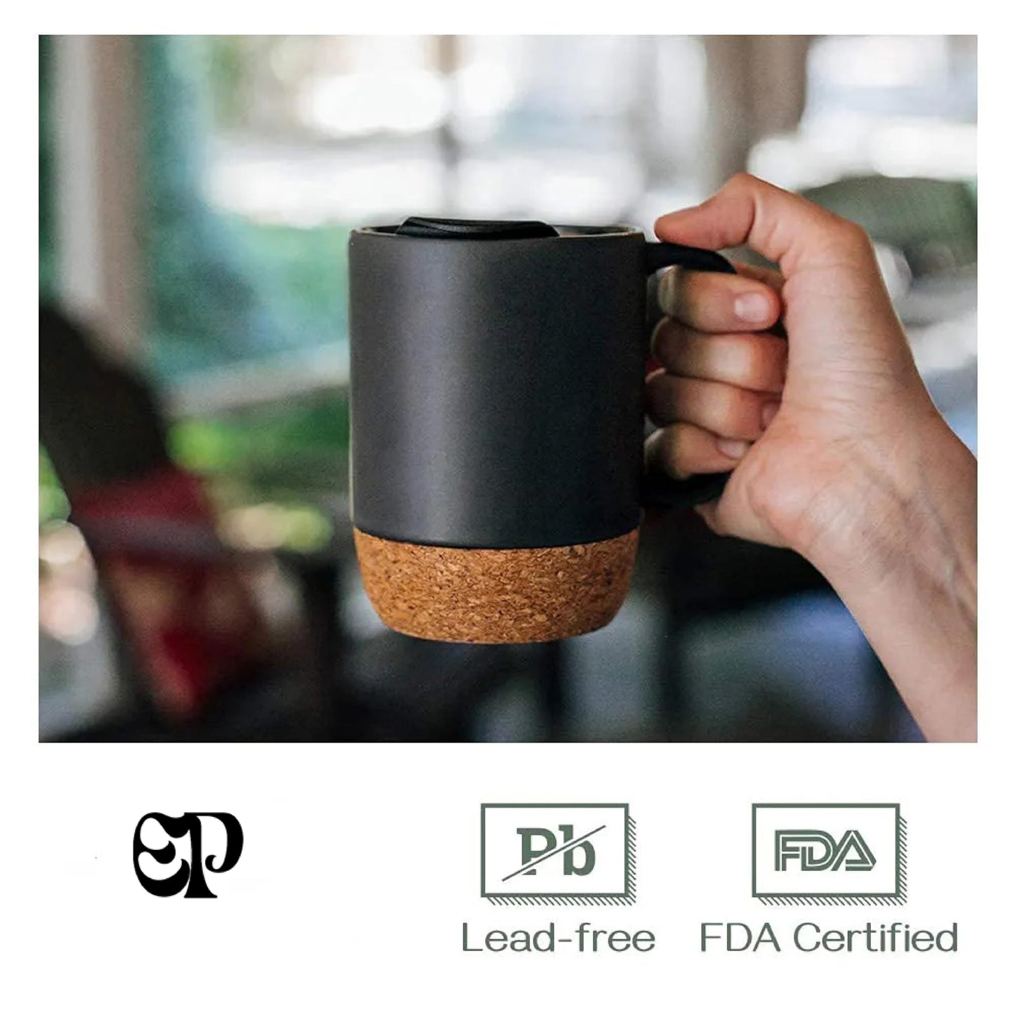 Coffee Mug, Ceramic Tumbler, Cork Bottom Anti-Stain, for Garden - Balcony, Insulated Double Sole, Cappuccino Cup, Large Mugs for Hot Drinks, Outside Espresso Cups Special Days Gifts 15 Oz (Pack Of 2)