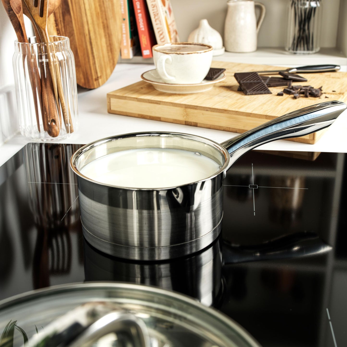 - Salter BW06746 Timeless 5 Piece Pan Set | Induction Hob Cooking Pots | Stainless Steel Cookware, 16, 18, 20 cm Saucepans, Milk Pan And 24cm Frying Pan -