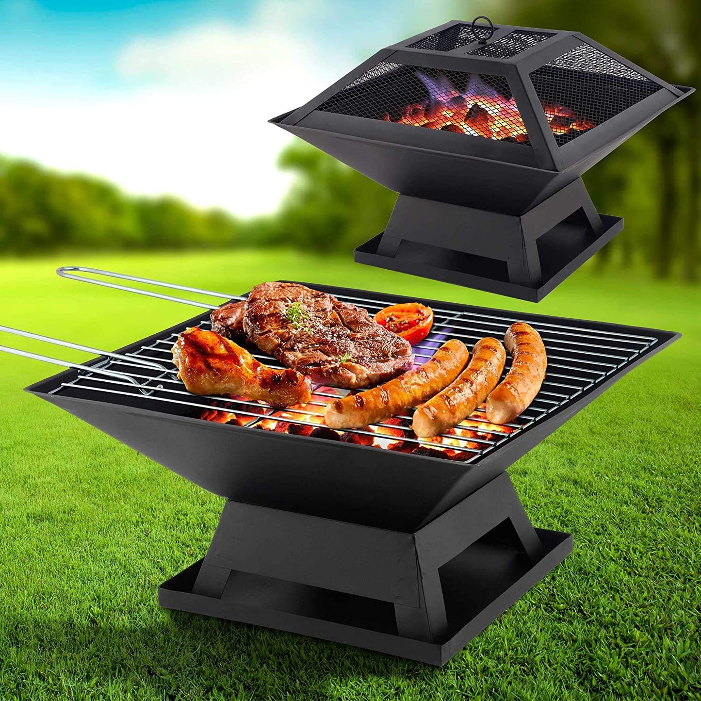 - Parkland Square Fire Pit | BBQ Grill Heater -