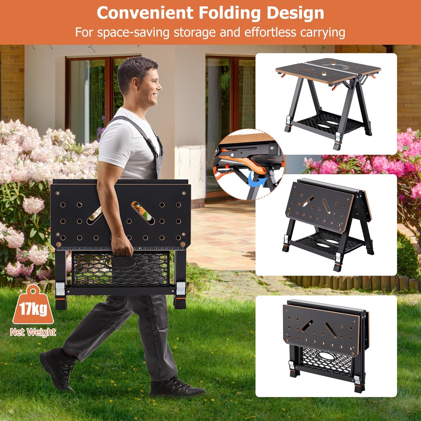 - TANGZON Folding Workbench | Height Adjustable | Flip-Top Work Bench -