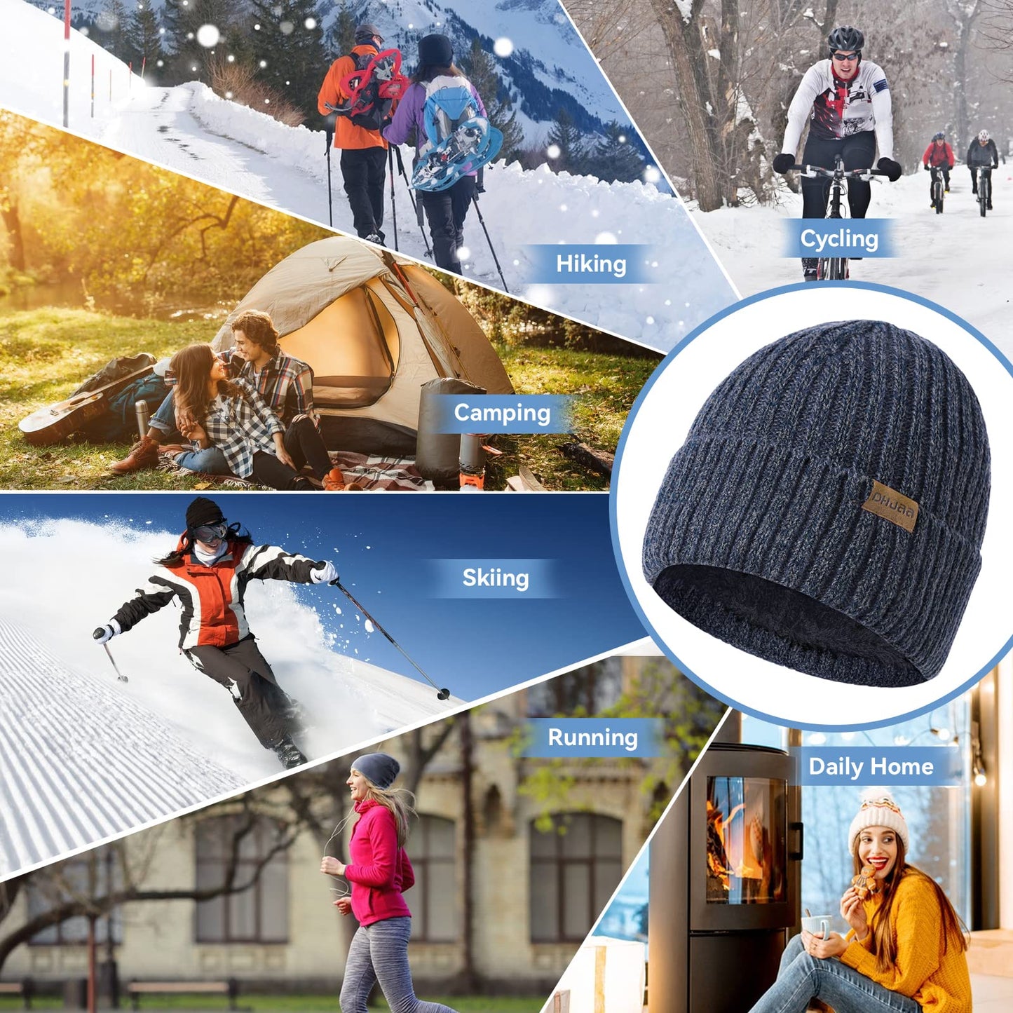 - Grantop Classic Beanie Hat | Ladies Warm Slouch Knit Double Layer Winter Hat -