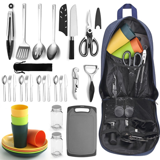 Berglander Camping Cooking Utensils Set 23 Piece, Camping Essentials Camping Accessories Gear Must Haves Camper and BBQ Utensils for Travel, Picnics, Camping, BBQ, Party and Other Outdoor Activities