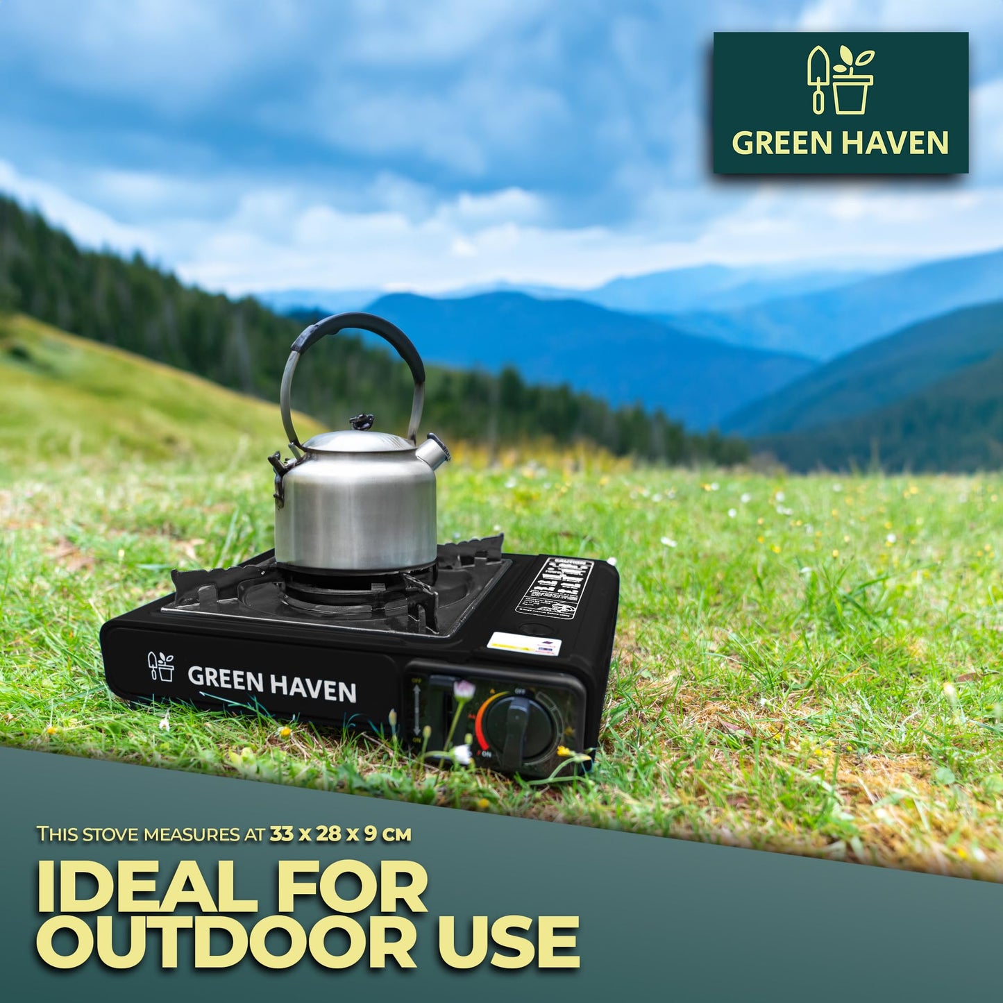 - GREEN HAVEN Black Portable Camping Stove | Comes With 4 Butane Gas & Carry Case -