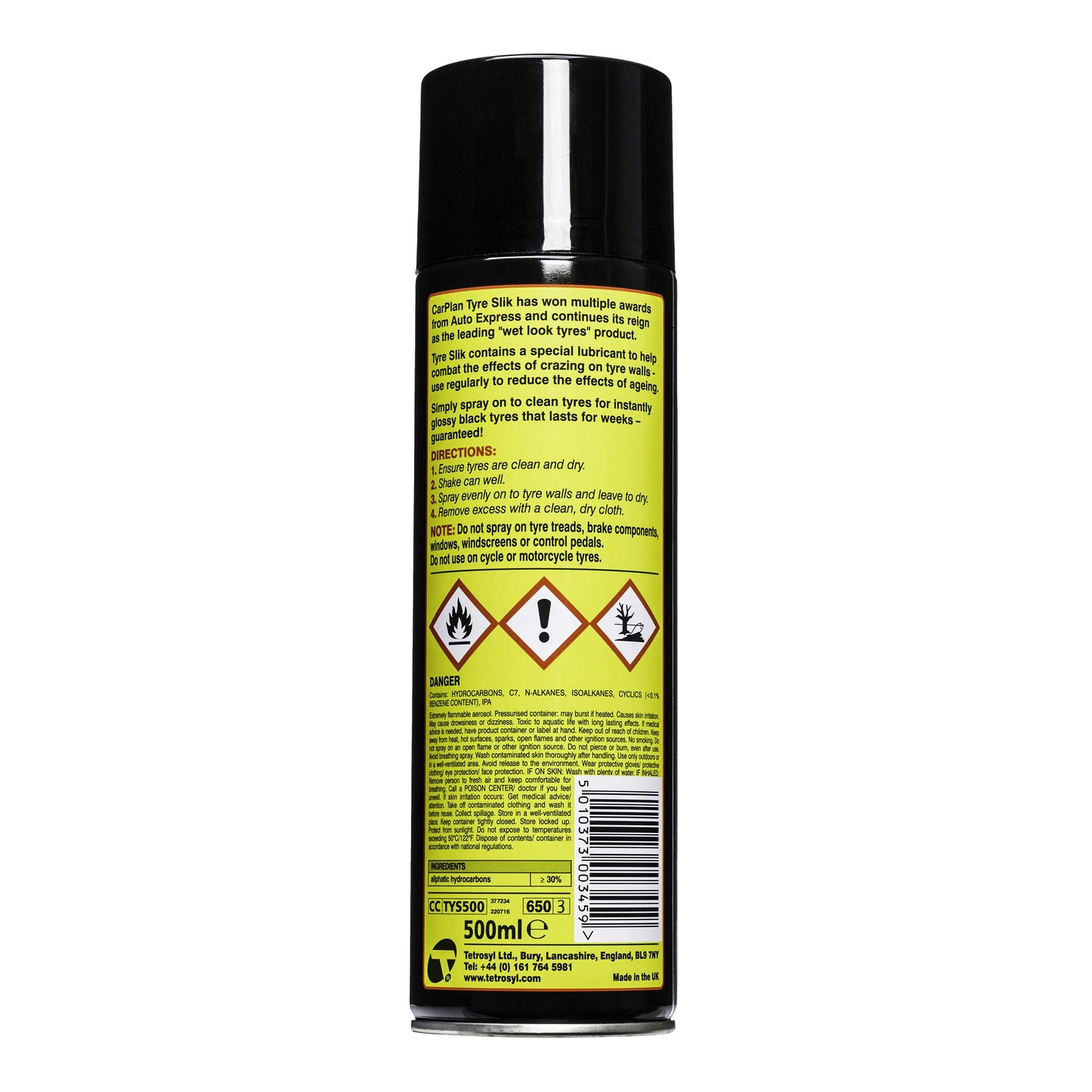 CarPlan Tyre Slik Wet Look Tyres - Combats Tyre Wall Crazing, 500 ml