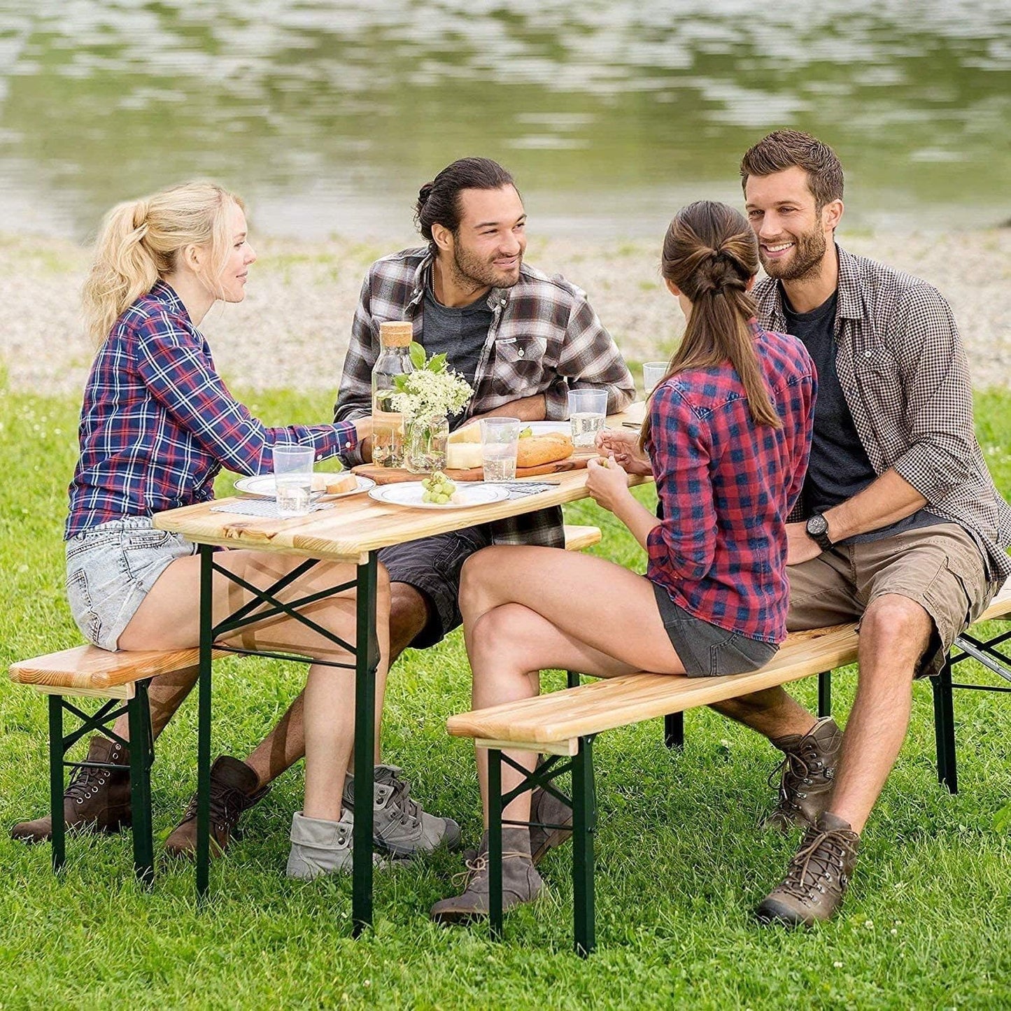 - FEFE Large 3 Piece Wooden Folding Picnic Beer Table -