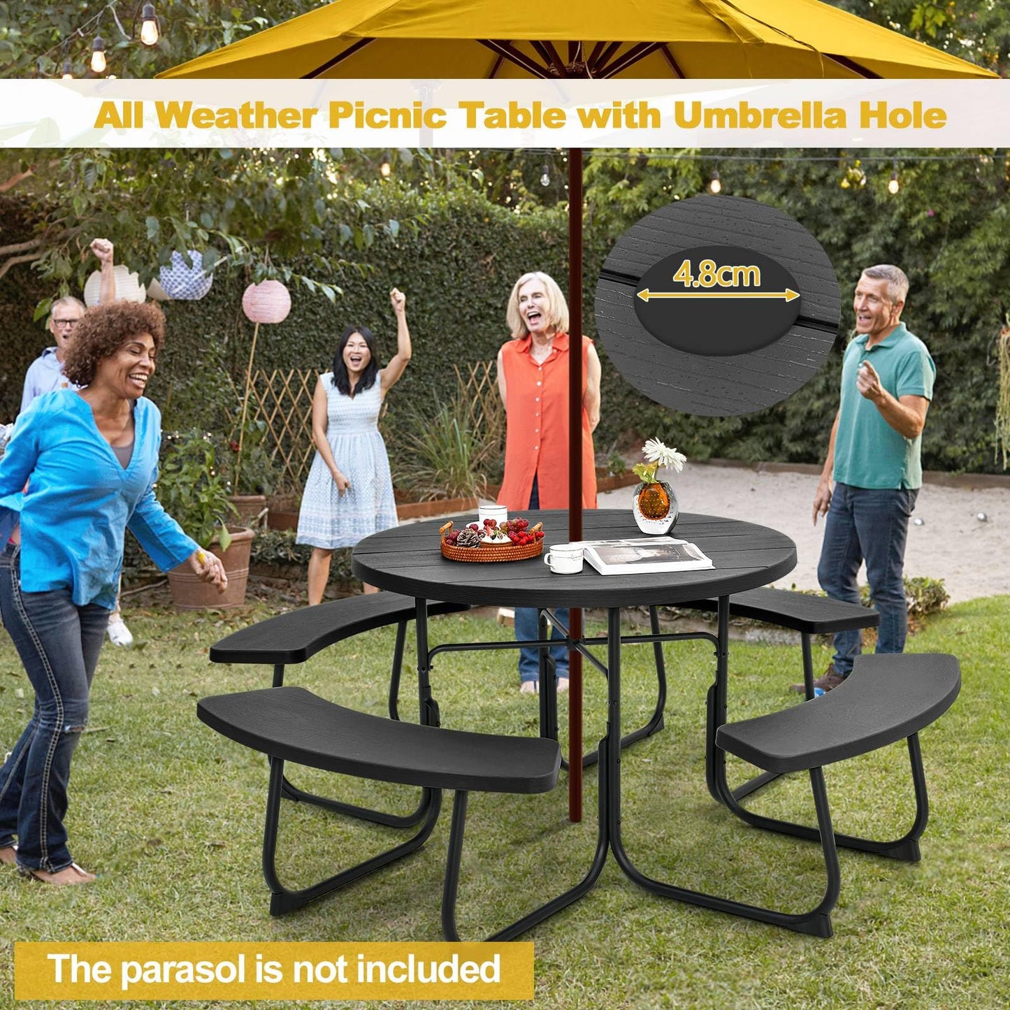 - TANGZON 8 Seater Picnic Table and Bench | Round/Square Camping Table -
