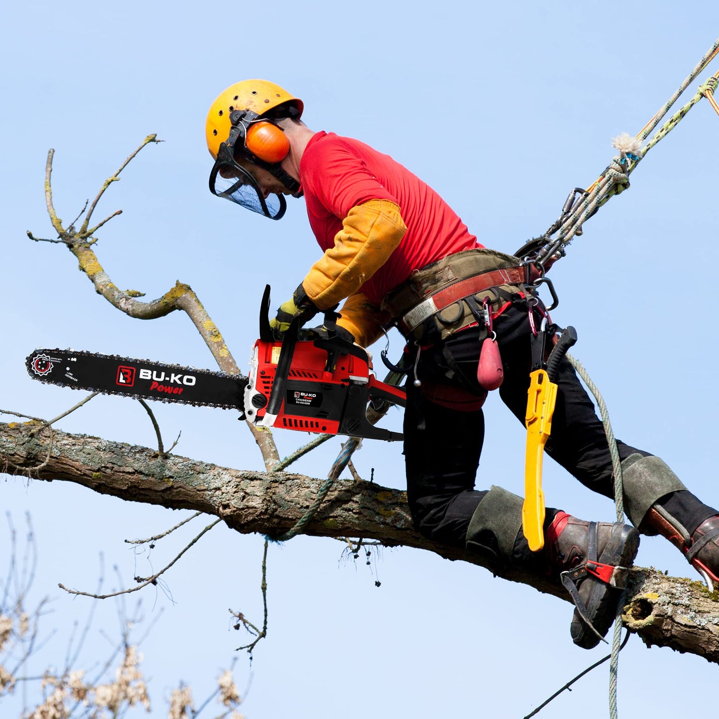 BU-KO 65cc Petrol Chainsaw 3.89HP 20" Bar with 2 Chains and 16" Bar with 2 Chains - Cover Bag and Full Safety Gear…
