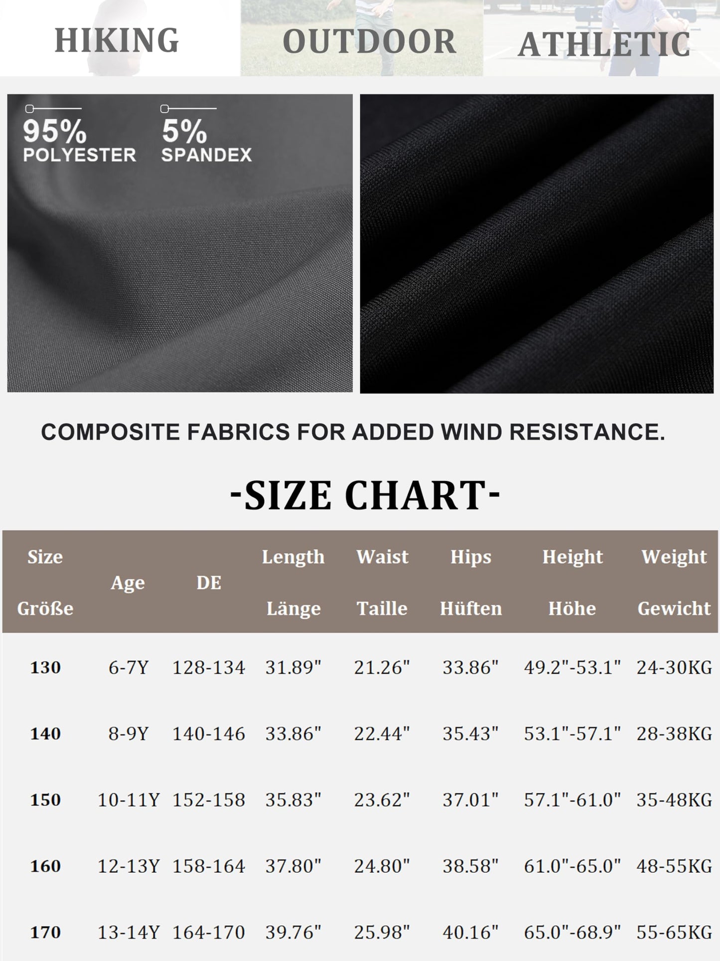 CAMLAKEE Kids Softhell Hiking Trousers Boys Waterproof Outdoor Cargo Pants Walking Jogging Bottoms with Elastic Waist Grey UK:6-7 Years (manufacturers's size: 130)