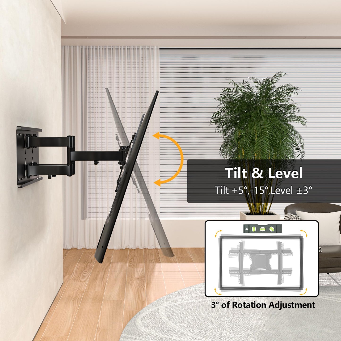 BONTEC TV Wall Bracket for 37-80 inch LED LCD Flat & Curved Screen, Swivel Tilt TV Wall Mount Full Motion, Heavy Duty Strong Solid Dual Arms up to 65KG, Max VESA 600x400mm, with HDMI Cable