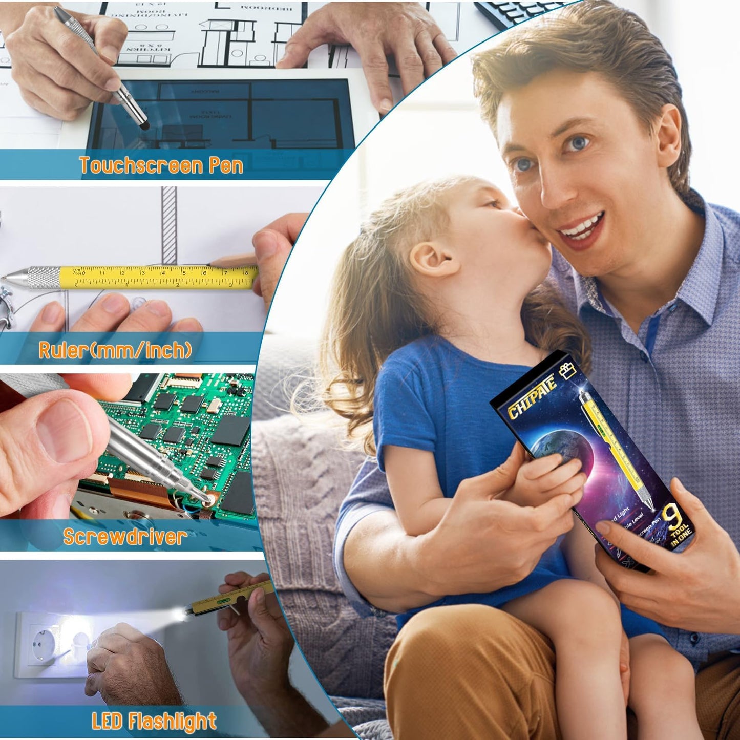 Chipate Gifts for Men, 9 in 1 Multi Tool Pen Mens Gifts, Birthday Gifts for Him, Mens Gifts for Christmas, Gifts for Men Who Have Everything, Stocking Fillers for Men, Gadgets for Men Dad Gifts