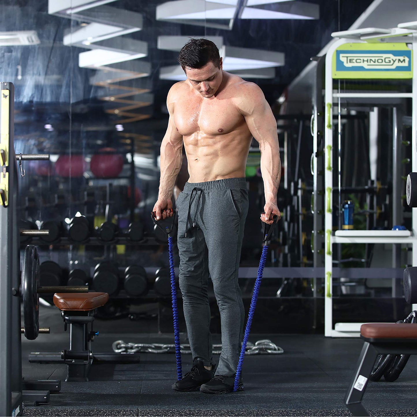 BROKIG Mens Gym Joggers Sweatpants, Causal Slim Fit Running Trousers Tracksuit Jogging Bottoms with Double Pockets(Small,Grey)