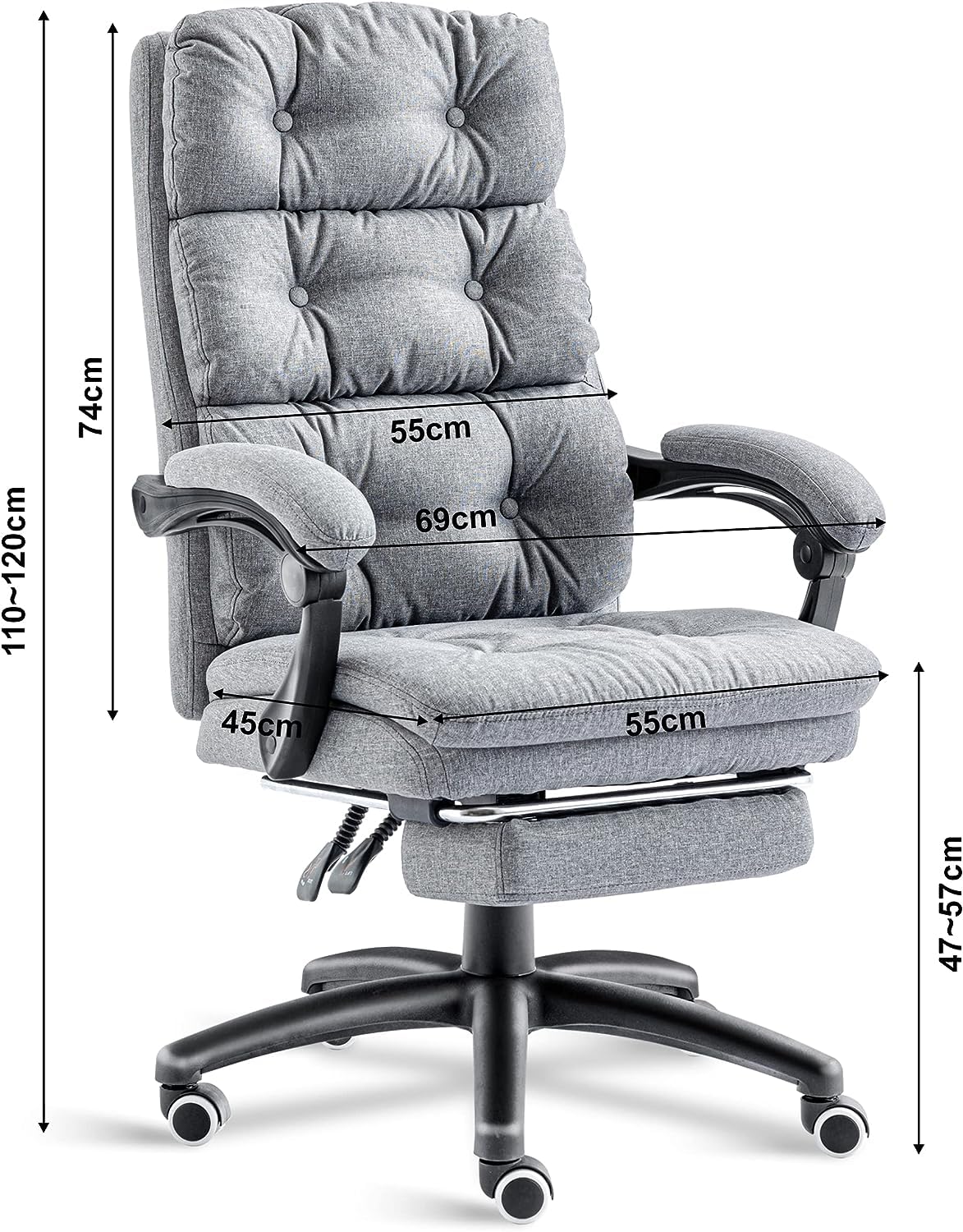 Blisswood Executive Office Chair With Footrest & Lumbar Support Ergonomic Recliner Computer Desk Chair Adjustable Back Rest Heavy Duty 360° Swivel Gaming Chair (Dark Grey)