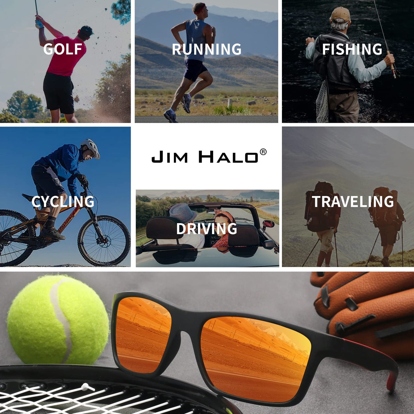 - Jim Halo Polarised Sports Sunglasses | Running Cycling Fishing Driving Golf | Tr 90 Unbreakable Frame -