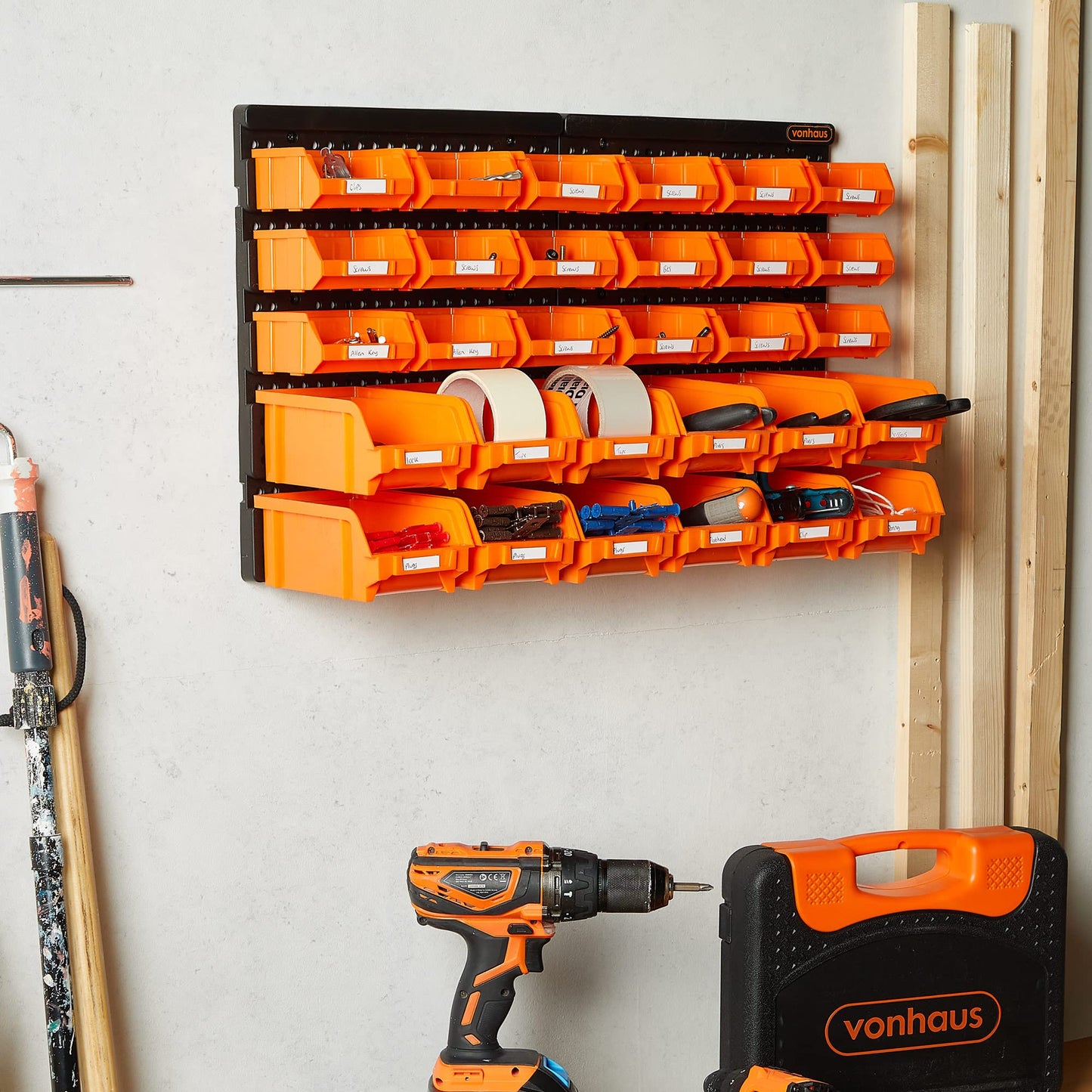 - VonHaus Workshop Storage - 30pcs Wall Mount Storage Organiser Bin for Tool Shed