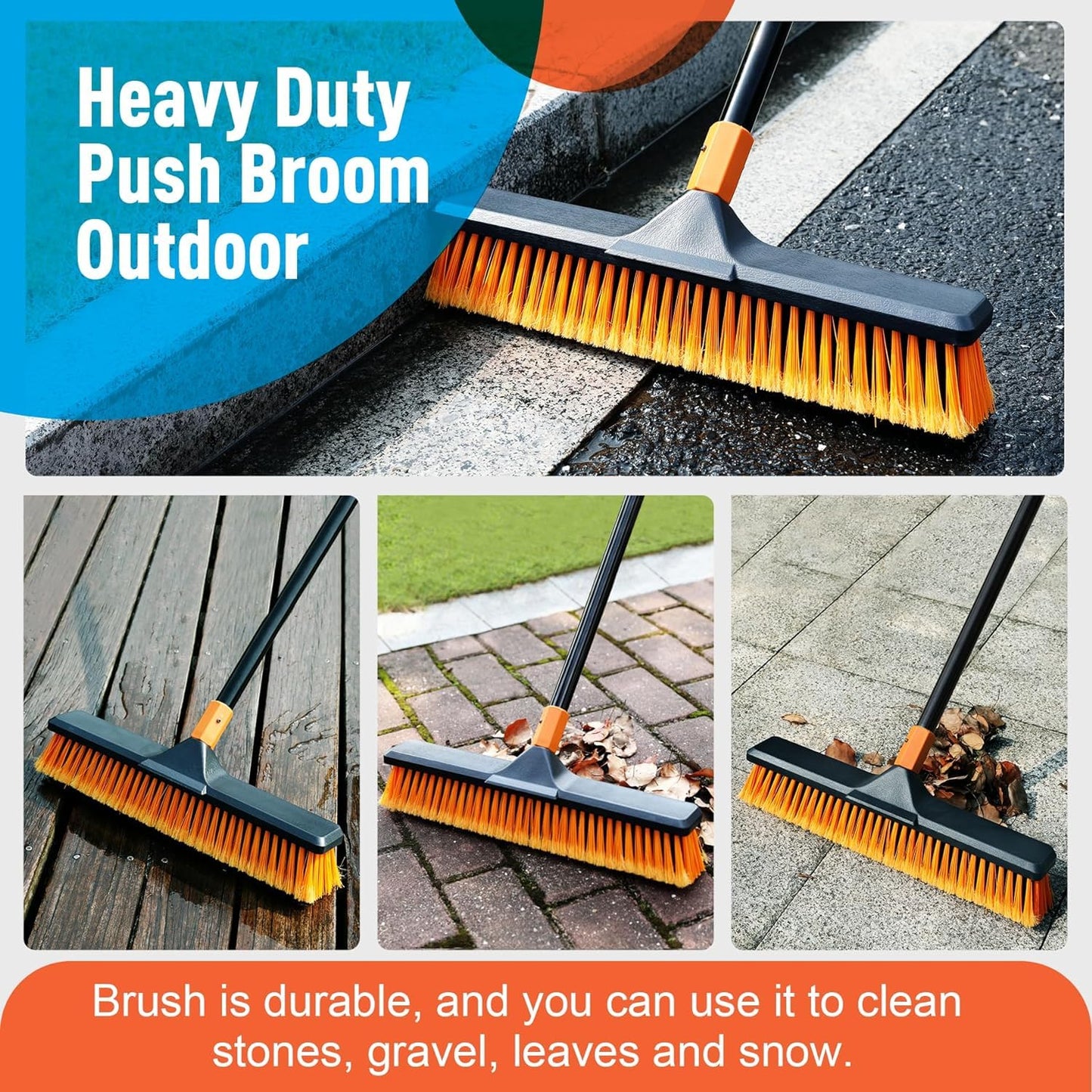 CLEANHOME Garden Broom, Yard Brush Heavy Duty Outdoor 2-1,166cm, suitable for Schools, Factories, Gardens, Broom Outdoor,Sweeping Brush(Orange black)