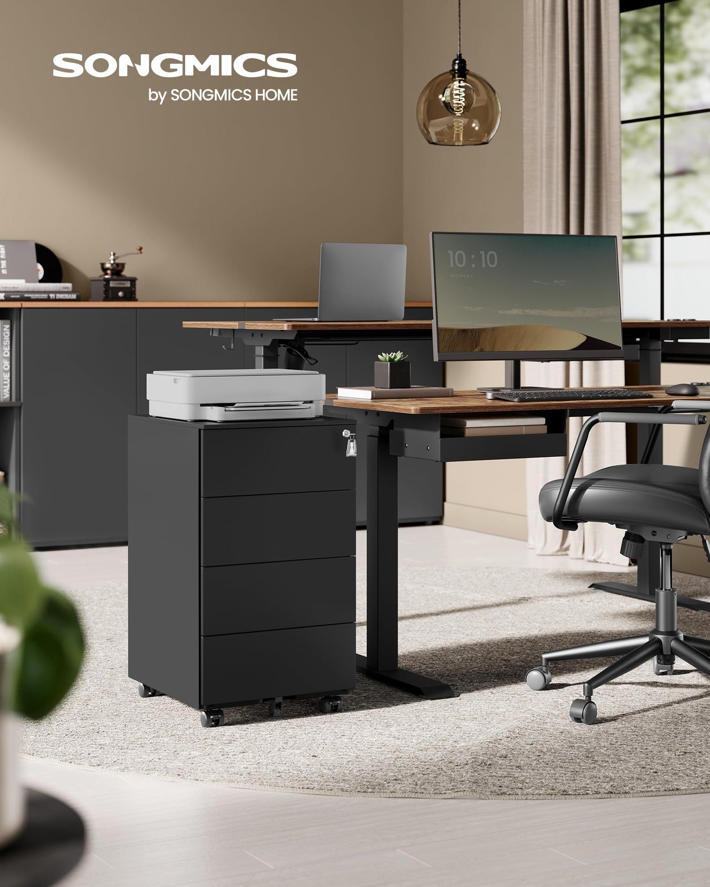 - SONGMICS Mobile File Cabine | Lockable | 4 Drawers To Hold Documents & Stationery | Pre-Assembled | File Cabinet for Office | 39 x 45 x 69.3 cm | Ink Black OFC064B16 -