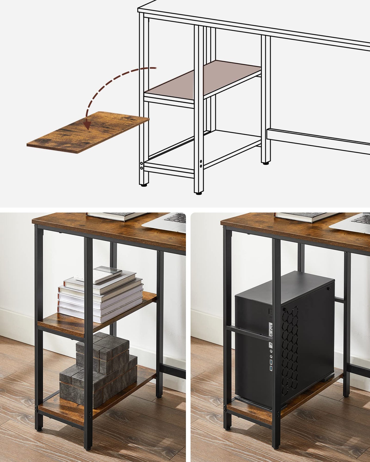 - VASAGLE Computer Desk, Writing Desk with 2 Shelves -
