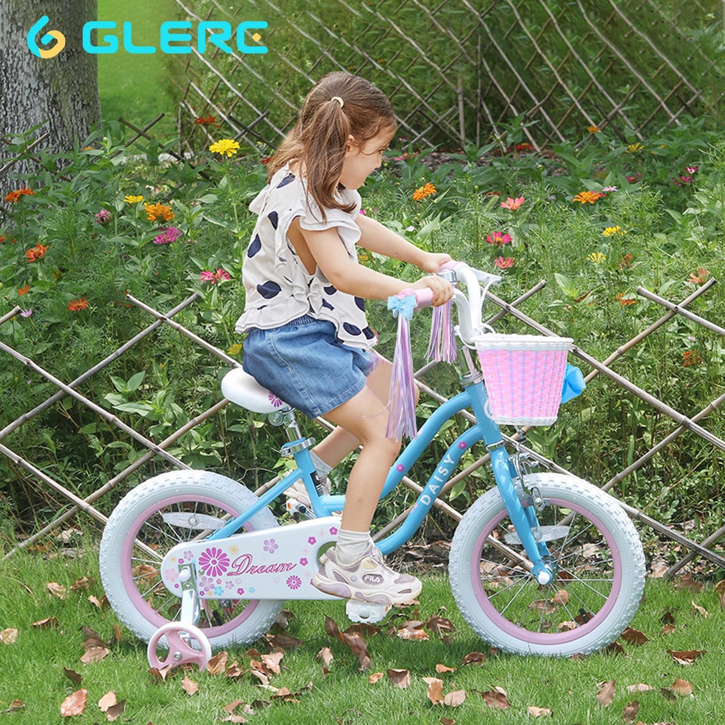 - Glerc Daisy Kids Bike | 14 Inch Girls Bike | 3 4 5 Years Old | Streamers, Basket,Stabilisers and Bell -
