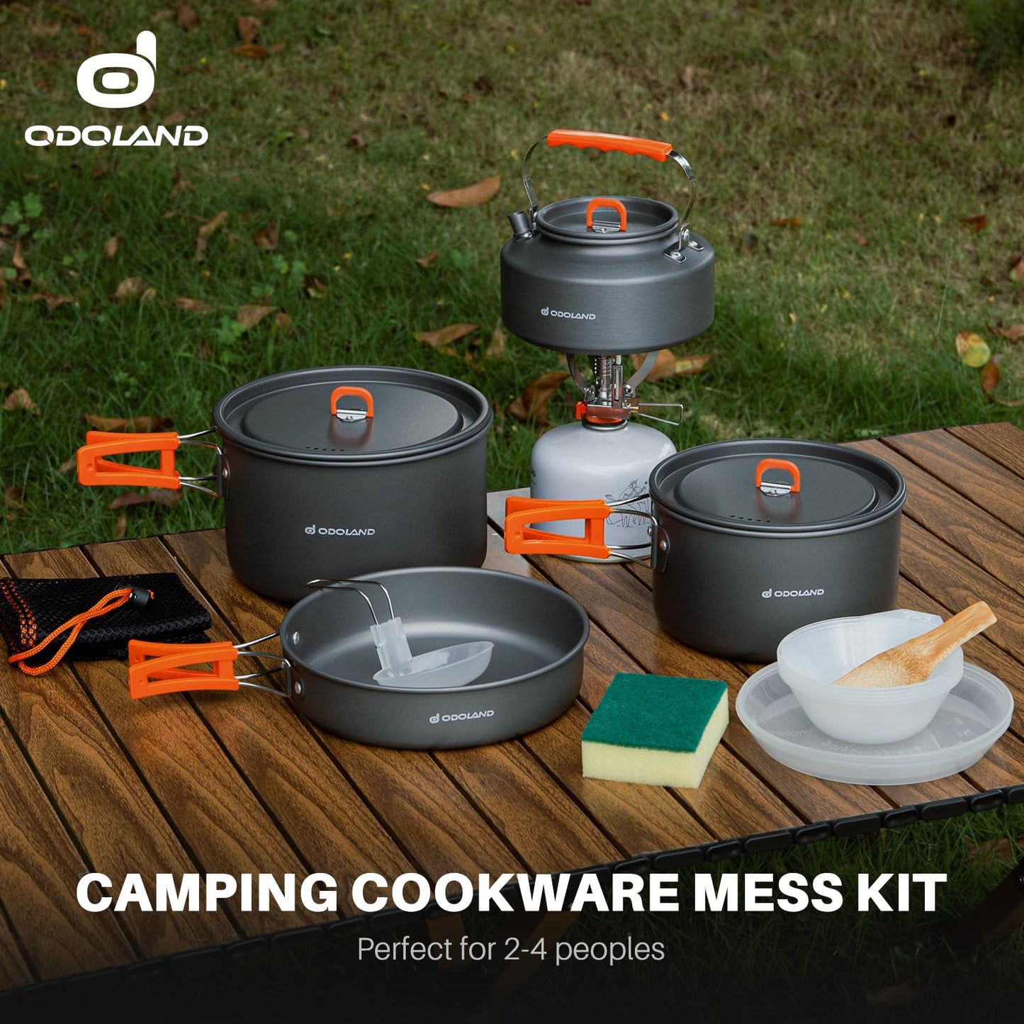 - Odoland Camping Cookware Set | Non-Stick | Lightweight Camping Kettle Pots and Pans -
