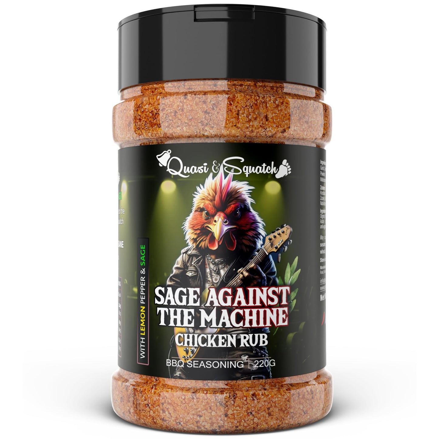BBQ Rub for Chicken by Quasi & Squatch - Sage Against The Machine - Chicken Rub (Smokey Lemon Pepper & Sage) Smoked Chicken & Wings Rub Seasoning | Dry Spice for Professional BBQ & Grill | Large 220g