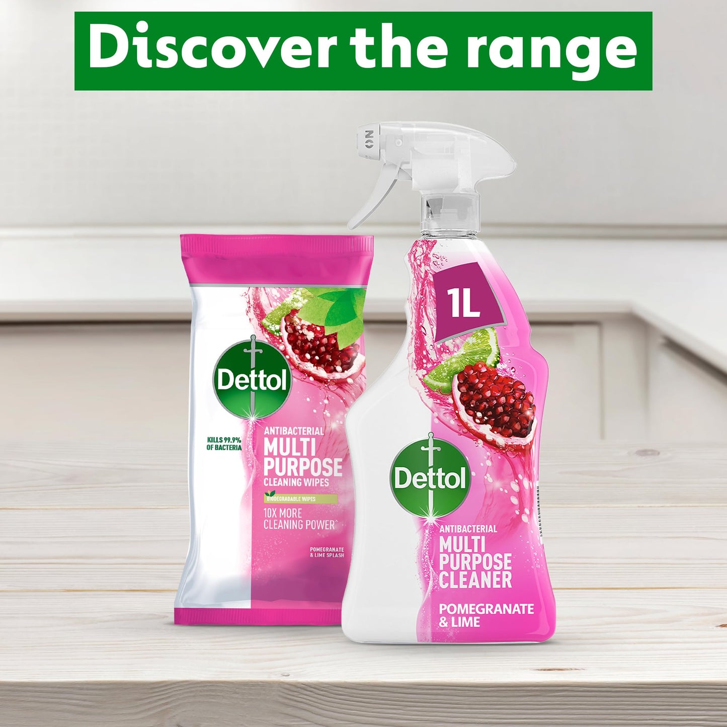 Dettol Antibacterial Surface Cleaning Wipes, Pomegranate, Total 400 Wipes (8 Packs X 50), Anti Bac Wipes, Multi Purpose Wipes, Kills 99.9 Percent of Germs, Disinfectant Wipes
