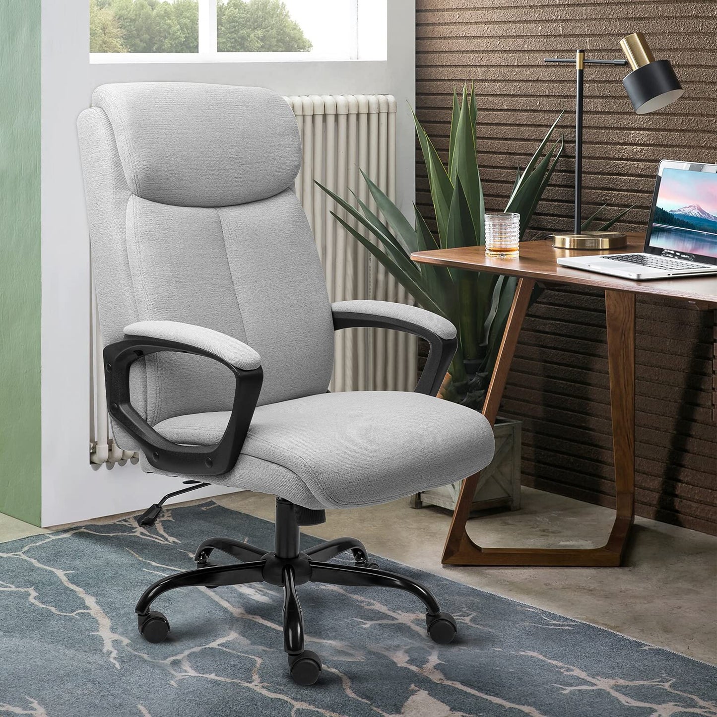 BASETBL Executive Office Chair Comfy Chair, TUV & EN1335 Standard Ergonomic Computer Desk Chair, Multi-zone Support Skin-friendly Breathable Fabric, High Back for Home Office Widen and Enlarge (Grey)