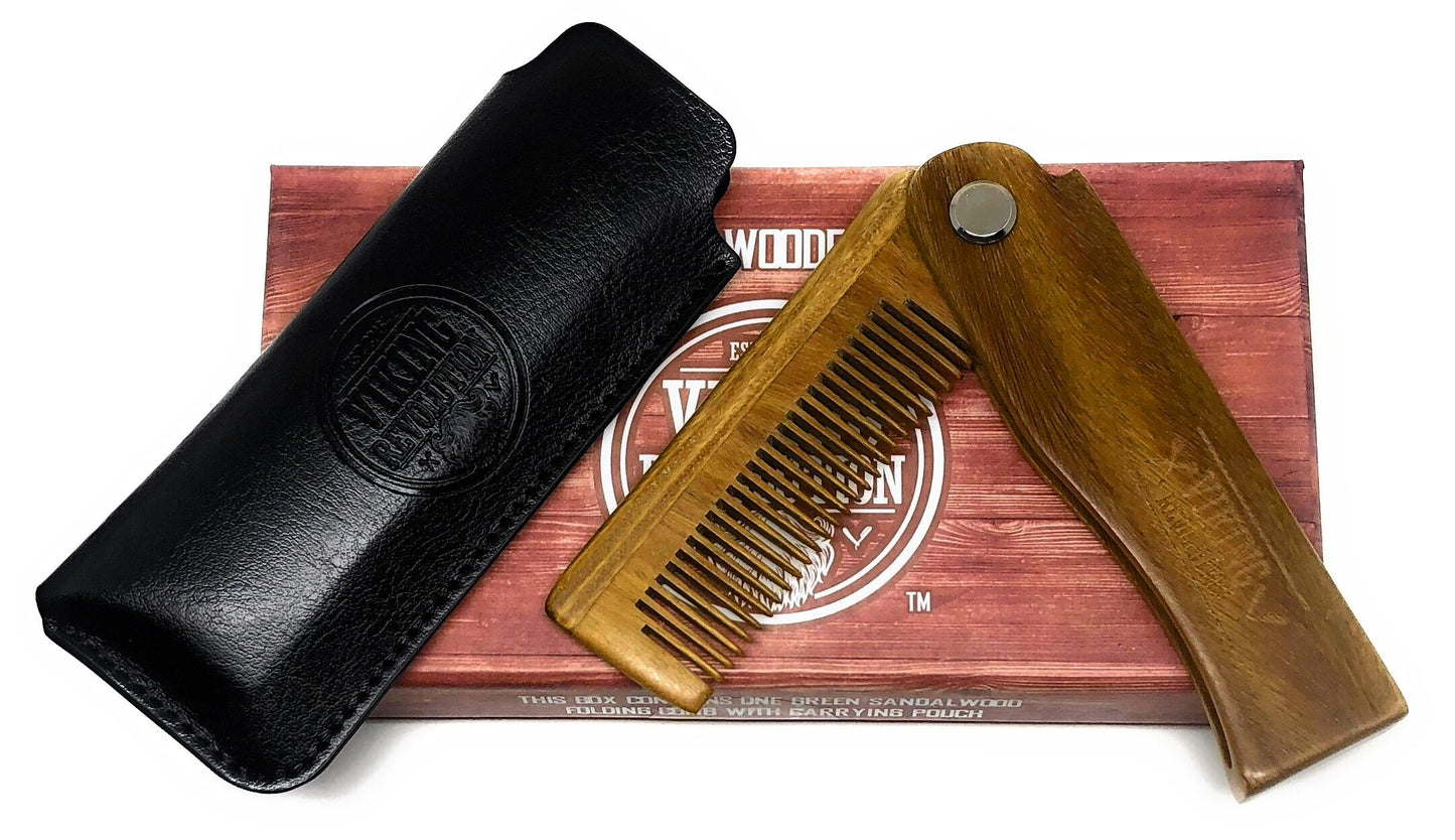 - Folding Beard Comb For Men | All Natural Wooden Beard Comb w/Gift Box -
