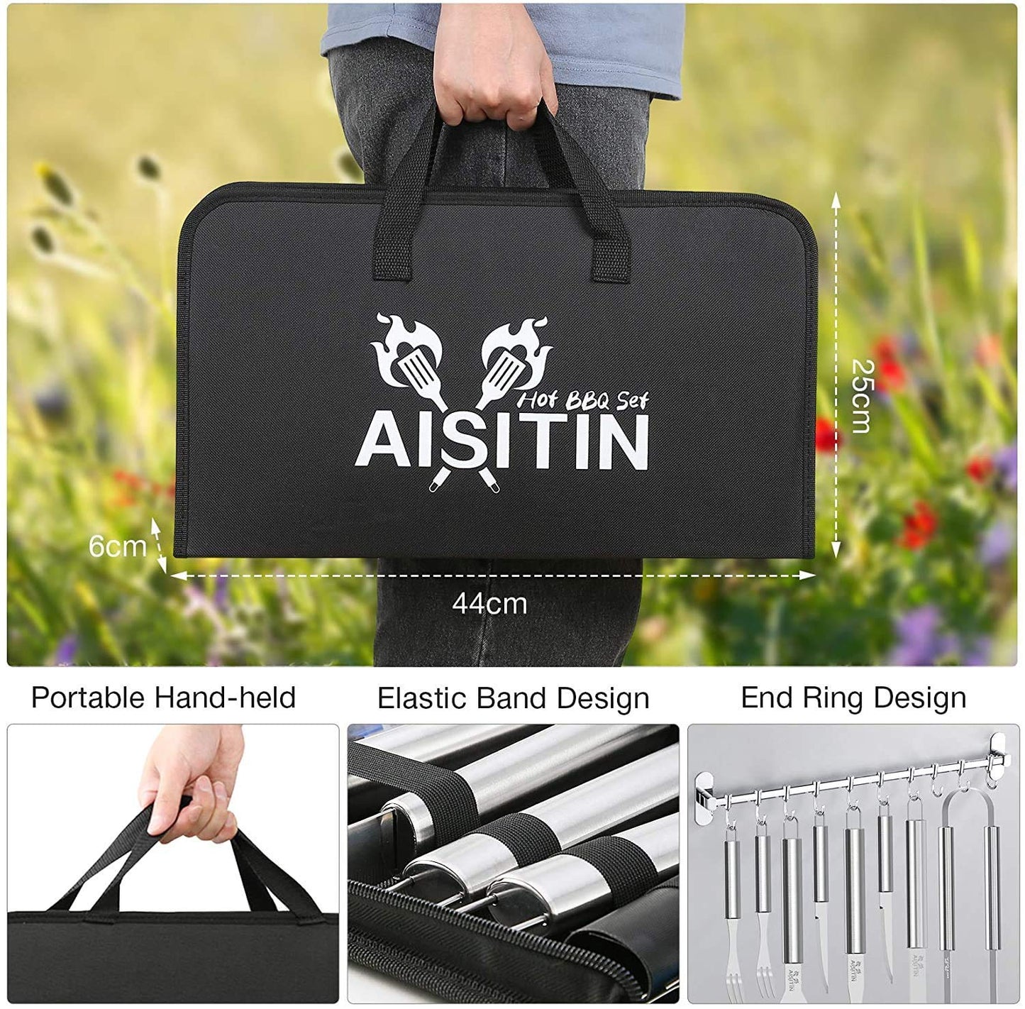 AISITIN BBQ Tools Set 35-in-1 BBQ Accessories BBQ Utensils Stainless Steel Barbecue Accessories for Camping Kitchen BBQ Utensils with Carrying Bag Gifts for Men and Women Gift