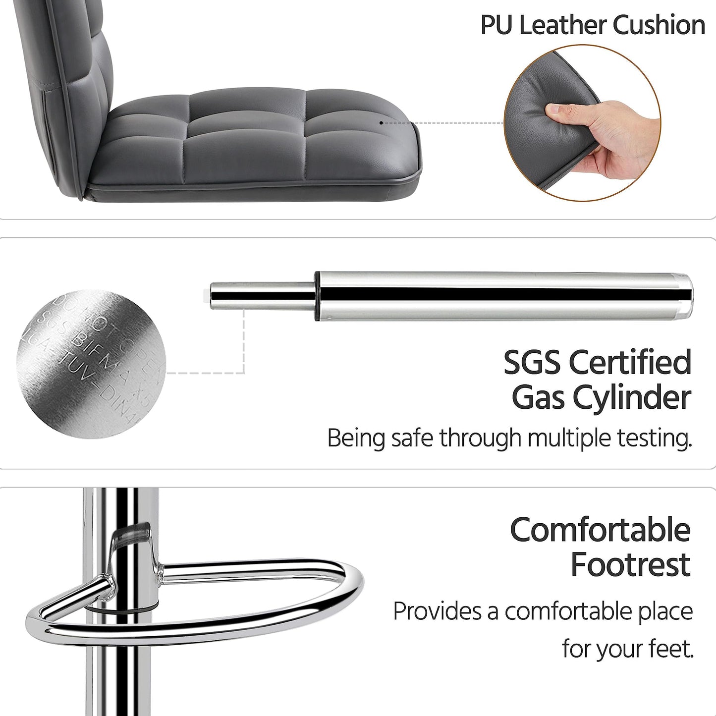 - Yaheetech Modern Bar Stools Set of 2 PU Leather Height Adjustable Swivel Bar Chair.