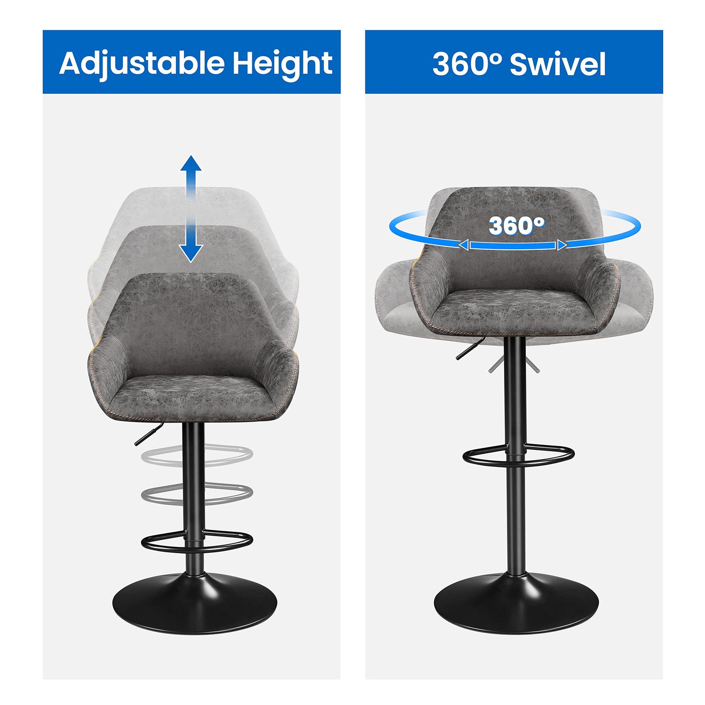 - Yaheetech Set of 2 Bar Stools Height Adjustable Swivel Barstools PU Leather Upholstered Bar Chair