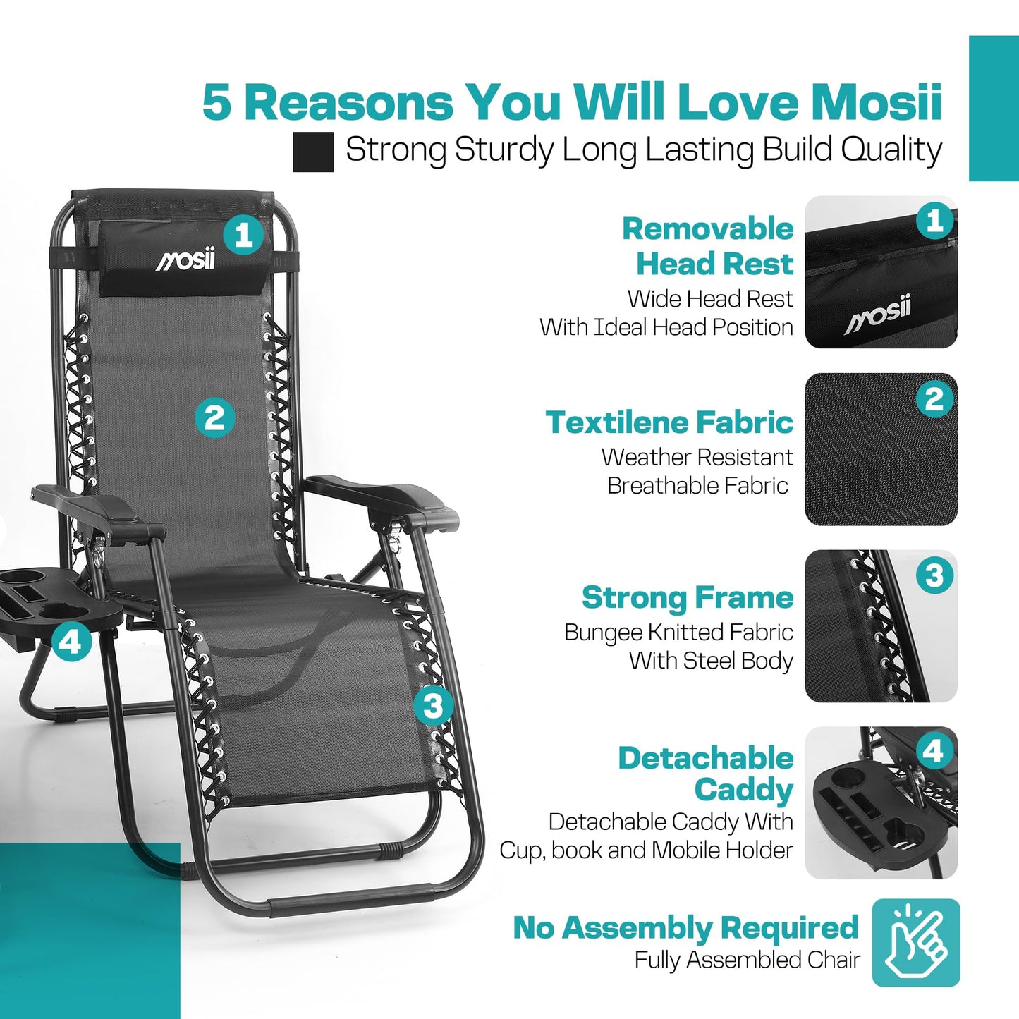- Mosii Sun Loungers For Garden Chairs Set of 2 | Heavy Duty Zero Gravity Chairs -