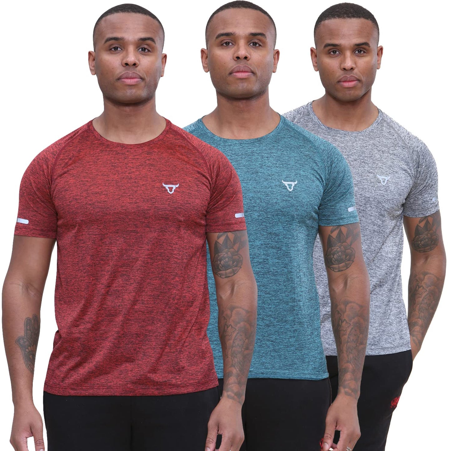 - Pack of 3 Mens Short Sleeve T-Shirts | Workout | Athletic Fit | Moisture Wicking | Fast Drying -